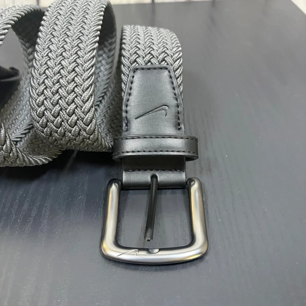 Nike Mens Woven Stretch Belt Gray Braided Golf Athletic Swoosh Logo Buckle w-38